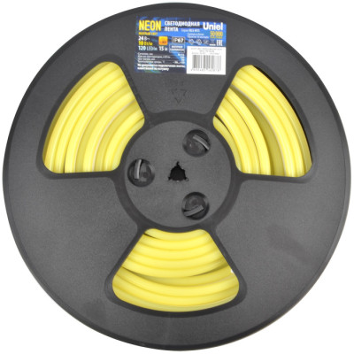 Светодиодная лента Neon ULS-N11-2835-120LED/m-8mm-IP67-DC24V-10W/m-15M-YELLOW катушка в герметичной упаковке